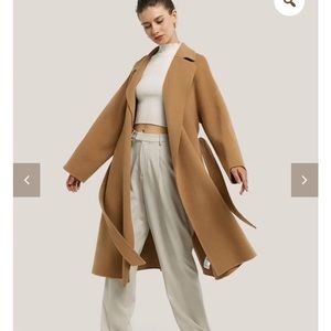 Size medium, camel colored wool coat, new